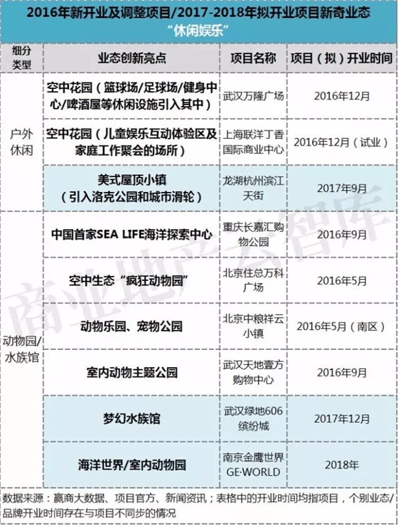 2016年新開業(yè)及調(diào)整項(xiàng)目2017-2018年擬開業(yè)項(xiàng)目新奇業(yè)態(tài)休閑娛樂